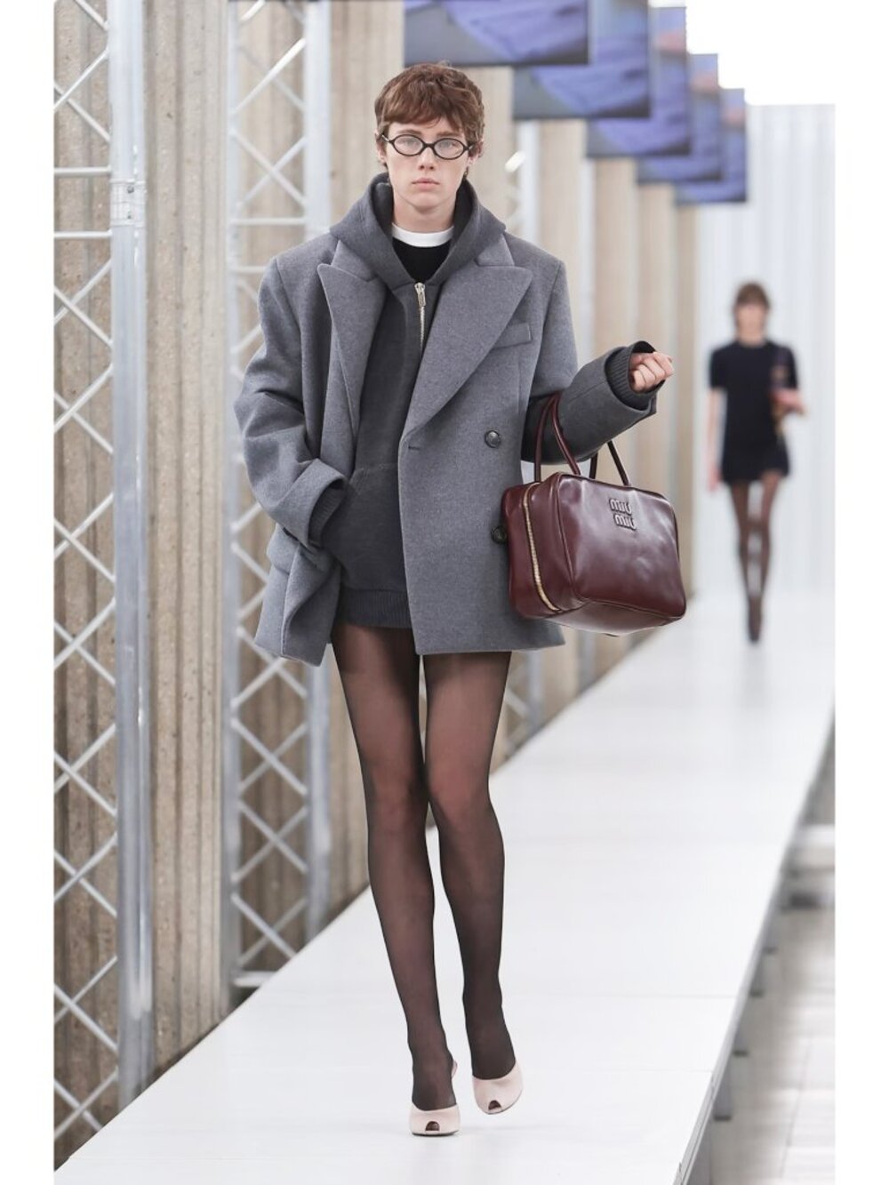 NEW MIU MIU Gray Wool Cashmere Oversized Double Breasted Jacket Coat Blazer 36